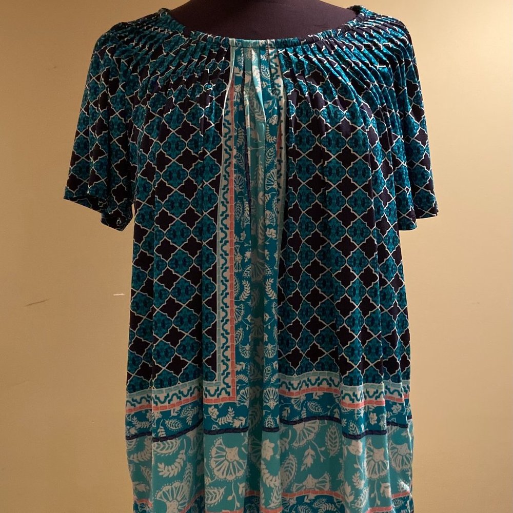 Style & Co Pleated Printed Top Short Sleeve Plus